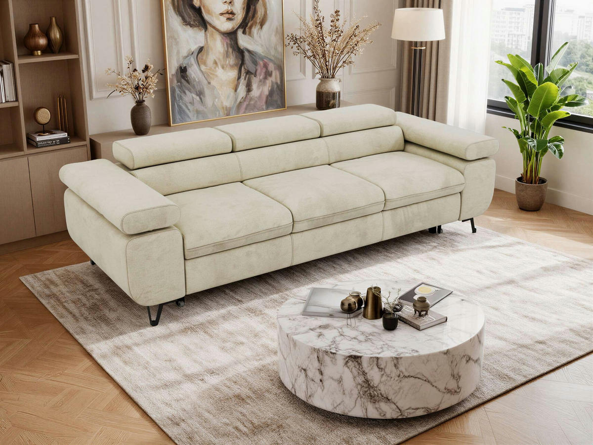 TŘÍMÍSTNÁ POHOVKA PETER 3 s rozkládací funkcí - Béžová Samet - černá/béžová, kov/textil (262/76/99cm) - MKS