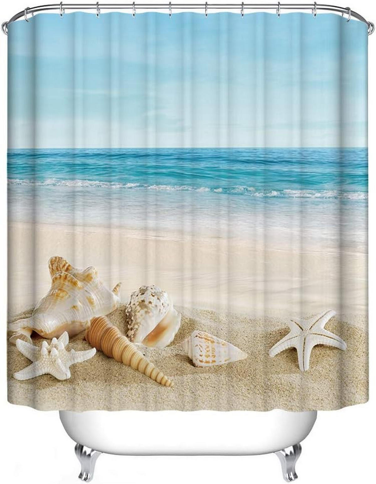 DUSCHVORHANG Ozean Meer Strand Muschel bedruckt wasserdicht schimmelresistent - Blau, Textil (120/180cm) - MCBOSON