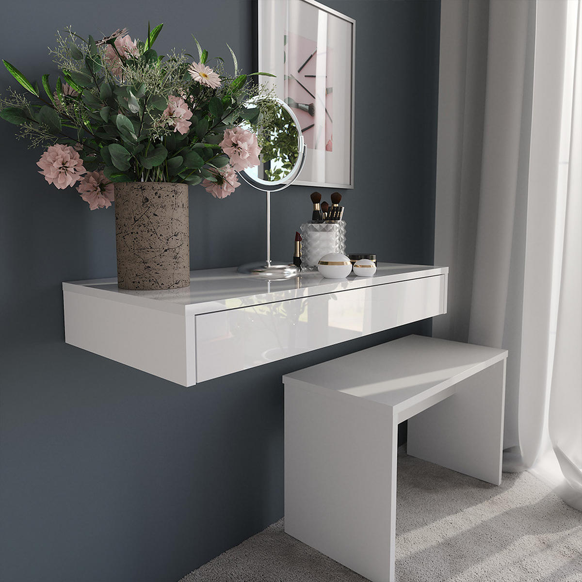 NÁSTENNÁ POLICA Sherry Biela/biela s vysokým leskom - biela s vysokým leskom, kompozitné drevo (81.4/12/40.1cm) - Vicco