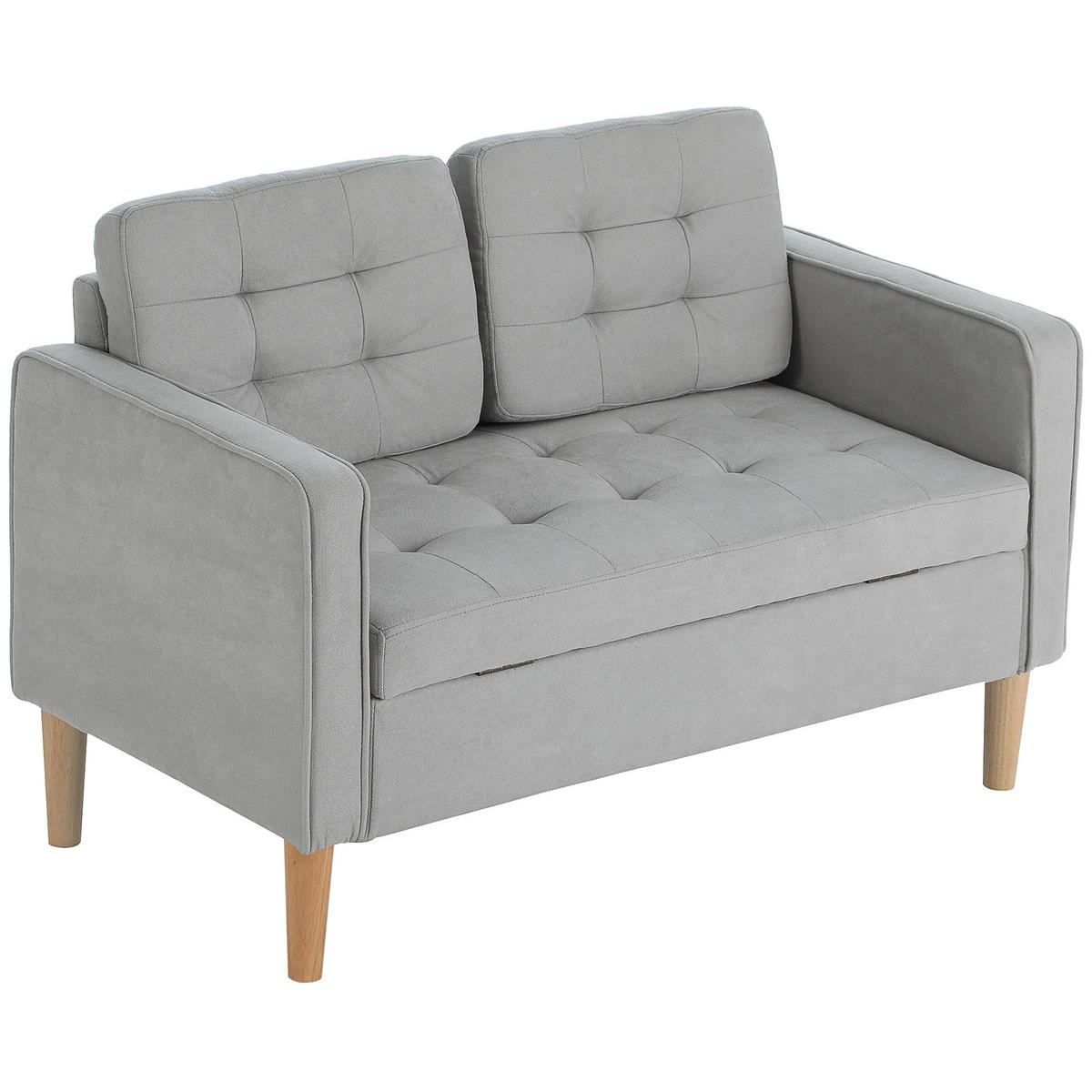 ZWEISITZER-SOFA DE-06456 Knopfheftung, Kautschukholz Hellgrau - Hellgrau, Holz/Textil (117/78/62cm) - ComfortXL