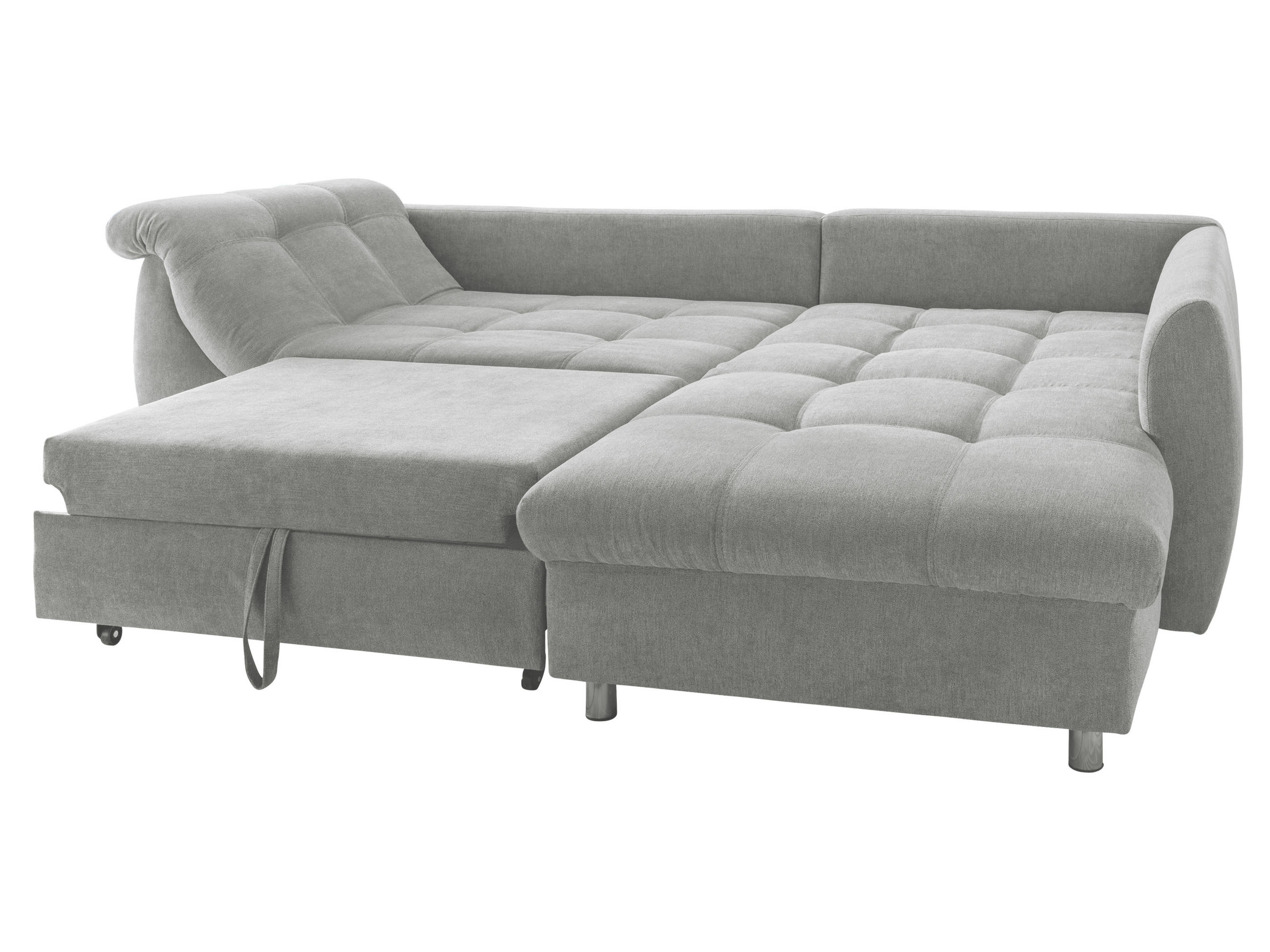 ECKSOFA mit Schlaffunktion, Bettkasten, Wellenunterfederung, Ottomane rechts B250/T190/H84 cm, Liegefl. 179x190 cm, Mikrofaser Grau / 17001 - Chromfarben/Grau, Textil/Metall (250/190cm) - luma-home