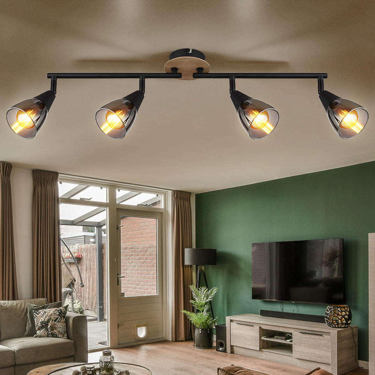 DECKENLEUCHTE Metall Glas Rauchfarben Schwarz - Schwarz, Holz (60/10/19cm) - Globo Lighting