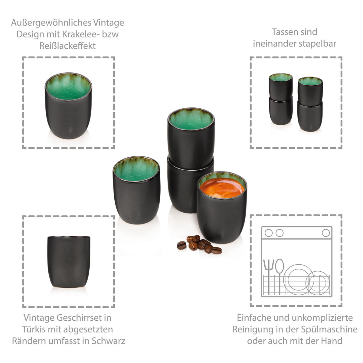 ESPRESSOBECHER SET PALM BEACH - 4 teilig aus Steingut - Grün, Keramik (0.07L) - Sänger