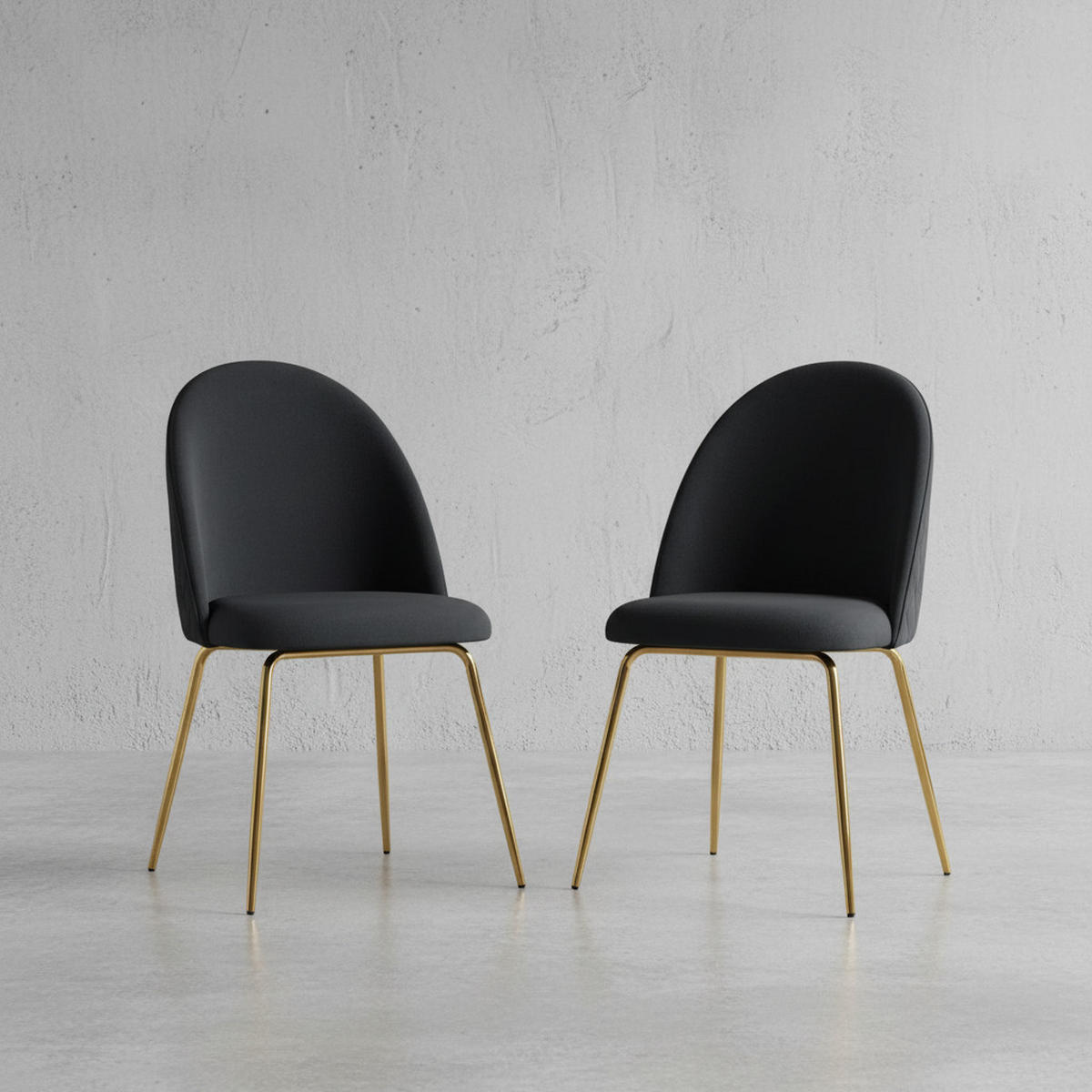 ESSZIMMERSTUHL 2er Set Samtbezug mit Metallgestell Schalenform Skandinavisch gepolstert, Schwarz 53x50x87 cm - Goldfarben/Schwarz, Textil/Metall (53/87/50cm) - KADIMA DESIGN