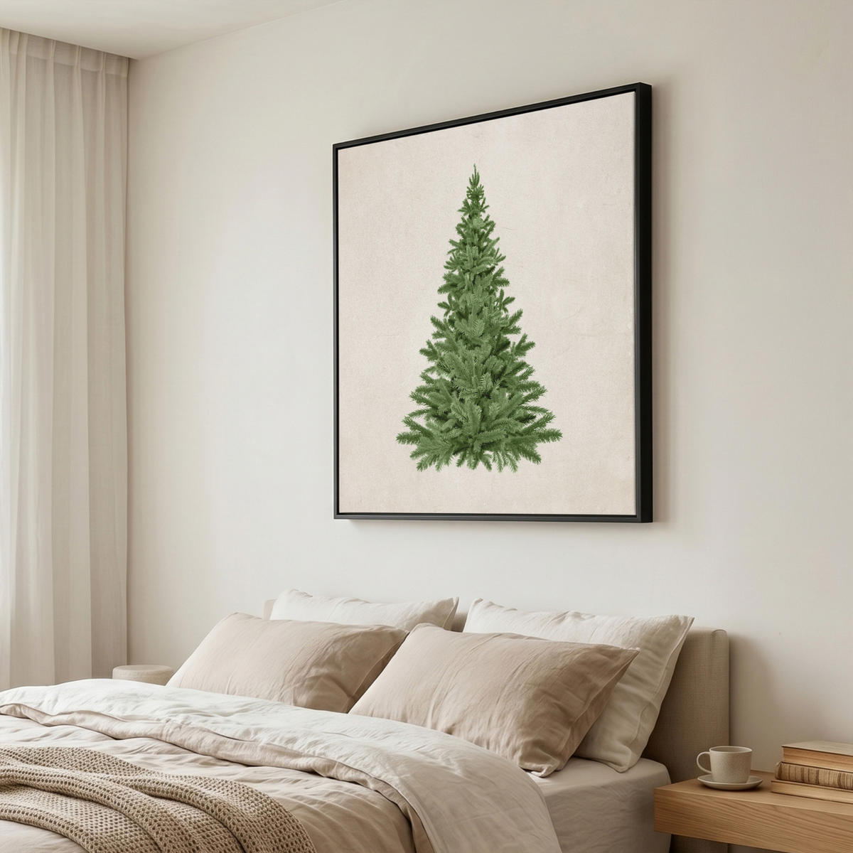 LEINWAND Bilder mit Rahmen - Weihnachtsbaum - Grün - Weihnachten - Feiertage - 90x90 - Olivgrün, Textil (90/90cm) - MuchoWow