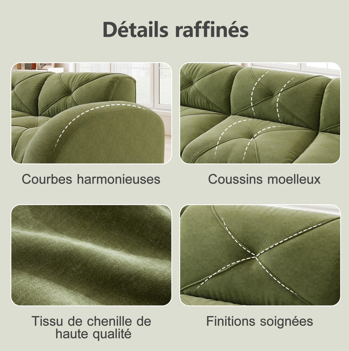 SOFA 204/95/76 cm in Grün aus Chenille - Grün, Textil (95/76/204cm) - Flora Grace