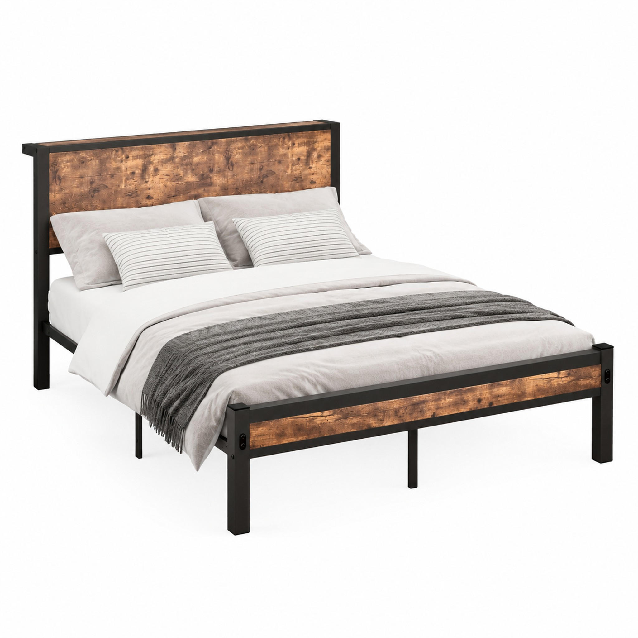 BETT mit Stauraum 120x200 cm Metall/MDF Braun-Schwarz - Braun, Metall (120/200cm) - Meubliv