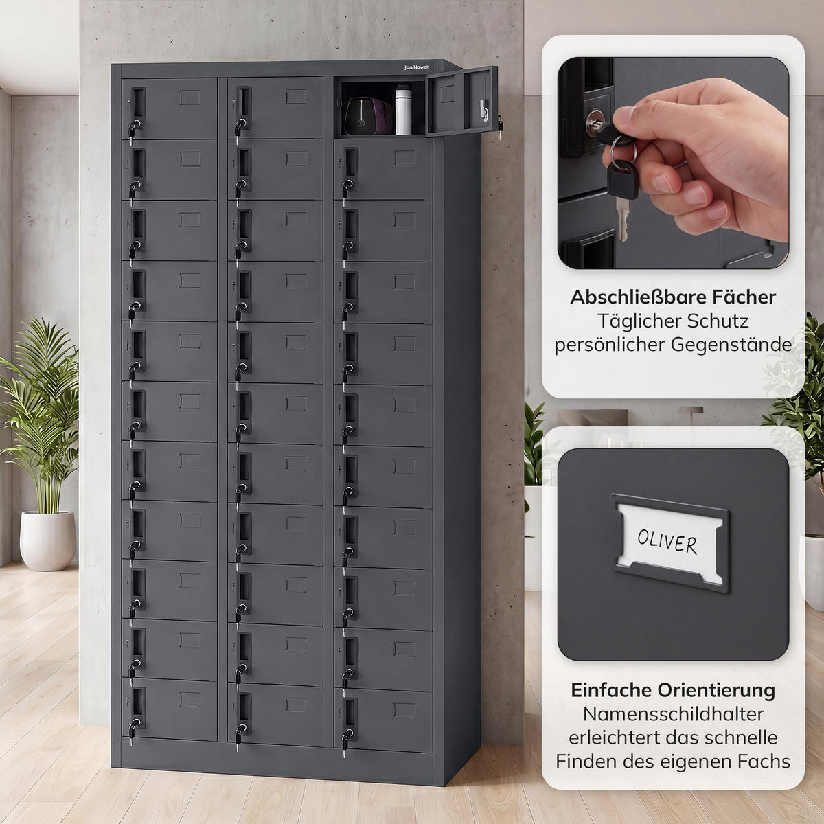 SCHLIESSFACHSCHRANK für Mitarbeiter OLIVER 185x90x45 cm - Anthrazit, Metall (90/185/45cm) - Jan Nowak