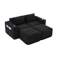 2-SITZER-SOFA DE-33836 mit 2 Hockern Schwarz - Schwarz, Textil (188/75/162cm) - ComfortXL