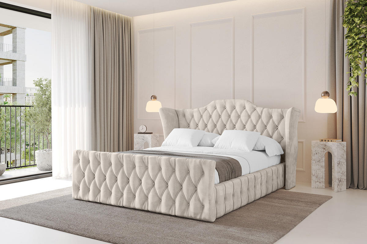 POLSTERBETT mit Bettkasten, Fußteil und Lattenrost, Boxbett ohne Matratze - MODY-Z 180x200 Beige - Beige, Holzwerkstoff/Textil (180/200cm) - ALTDECOR