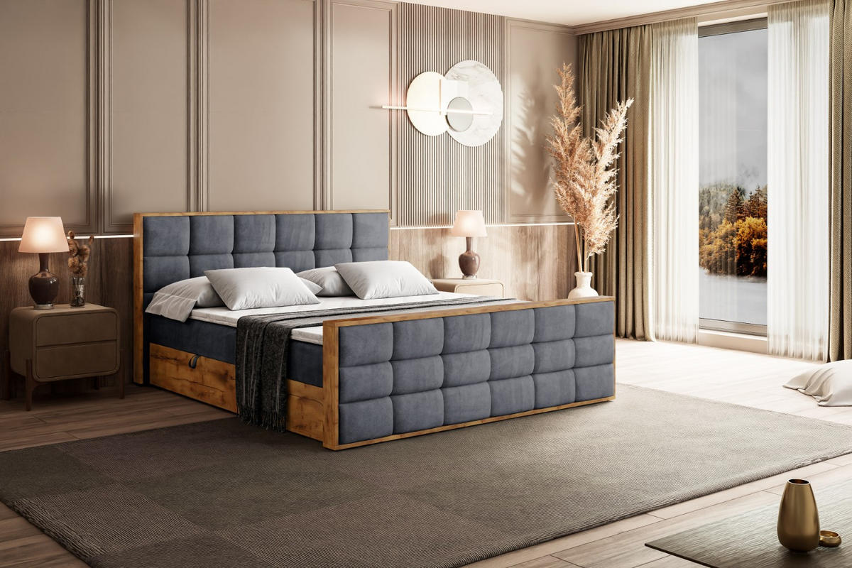 BOXBETT mit Matratze H4 und Lattenrost - LOLLI2-Z - 160x200 - Dunkelgrau Casablanca - Dunkelgrau, Holzwerkstoff (160/200cm) - ALTDECOR