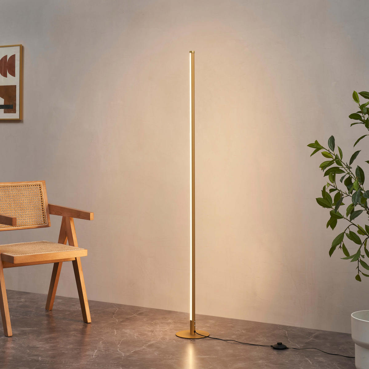 STEHLEUCHTE Sloane, Gold / Messing, 150cm, Dimmbar - Goldfarben, Metall (18/18/150cm) - KOSILUM