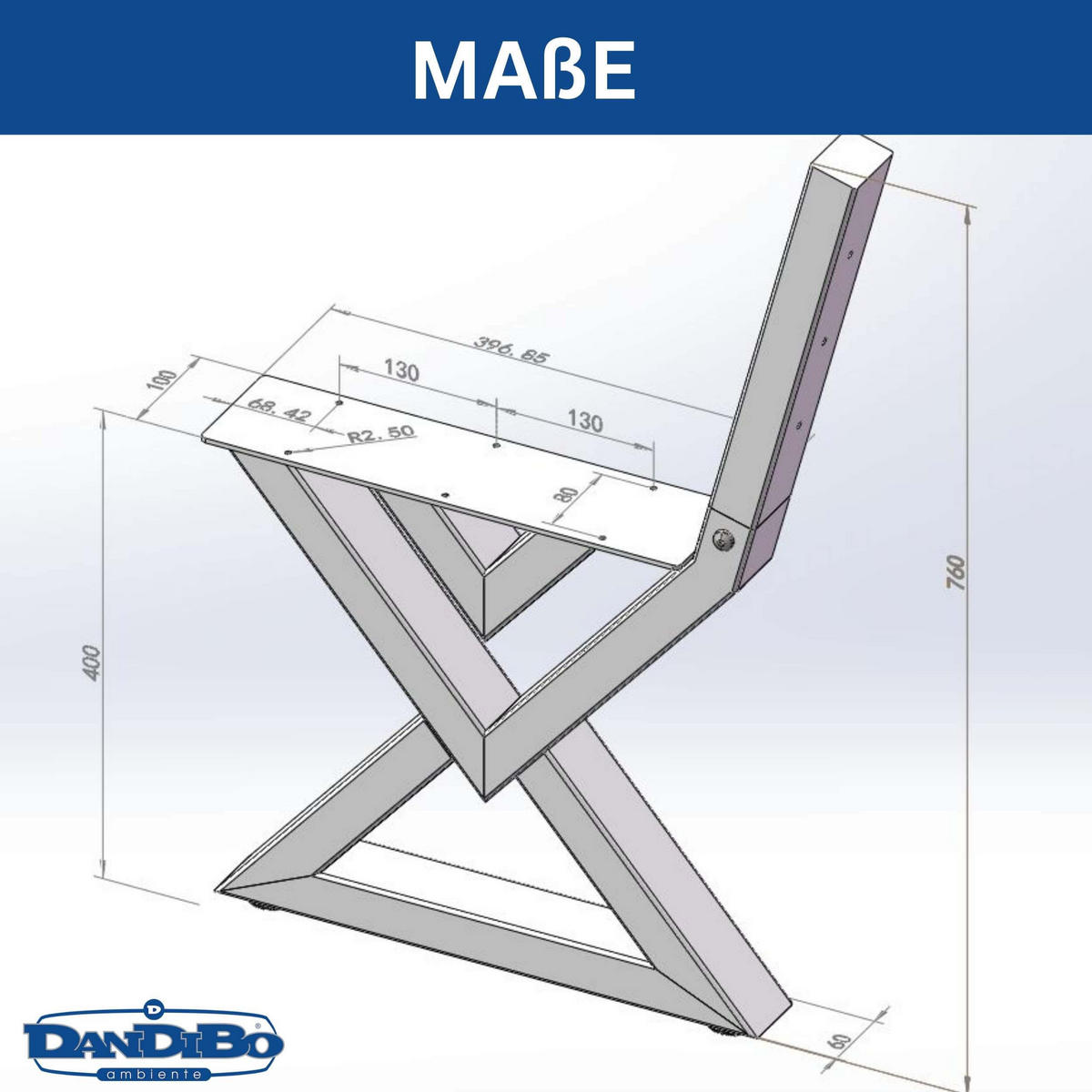 BANKGESTELL mit Lehne Edelstahl Set DIY Bank - Edelstahlfarben, Metall (45/76/6cm) - DanDiBo