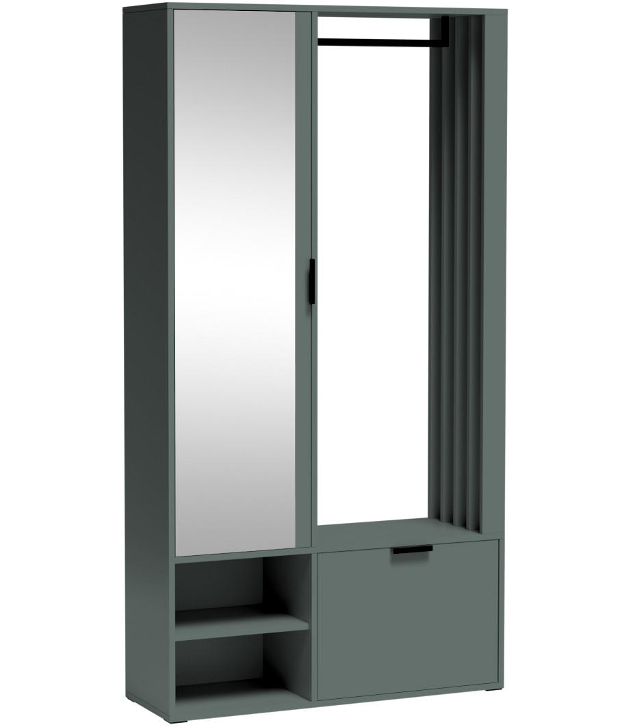 GARDEROBEN-SET Lena Uni mit Spiegel, Sitzbank & Kleiderstange – 100/189/33 cm – Dunkelgrün, Salbeigrün - Dunkelgrün, Holzwerkstoff (100/189/33cm) - WFL GROUP