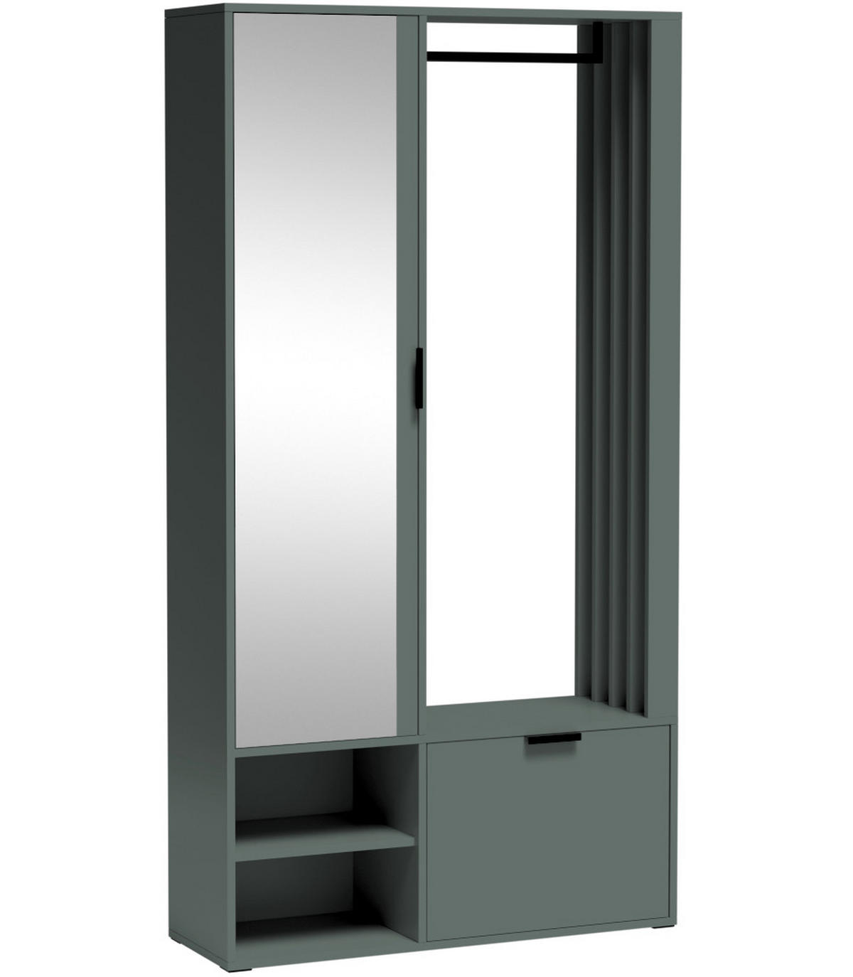 GARDEROBEN-SET Lena Uni mit Spiegel, Sitzbank & Kleiderstange – 100/189/33 cm – Dunkelgrün, Salbeigrün - Dunkelgrün, Holzwerkstoff (100/189/33cm) - WFL GROUP