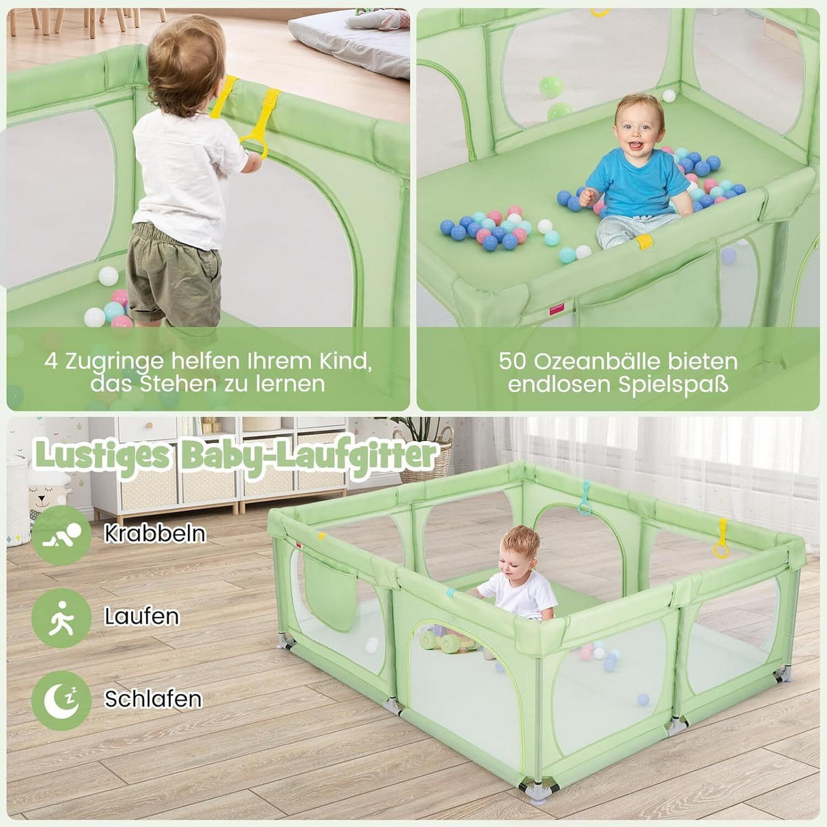 LAUFGITTER 69cm Grün - Grün, Metall (158/189cm) - COSTWAY