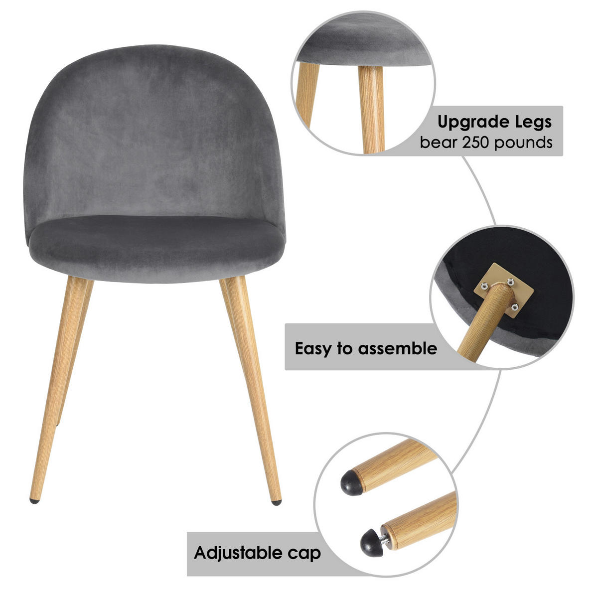 STUHL-SET 2 Stück in Samt grau - Eichefarben/Grau, Holzwerkstoff/Textil (55.5/78/47cm) - Urban Meuble