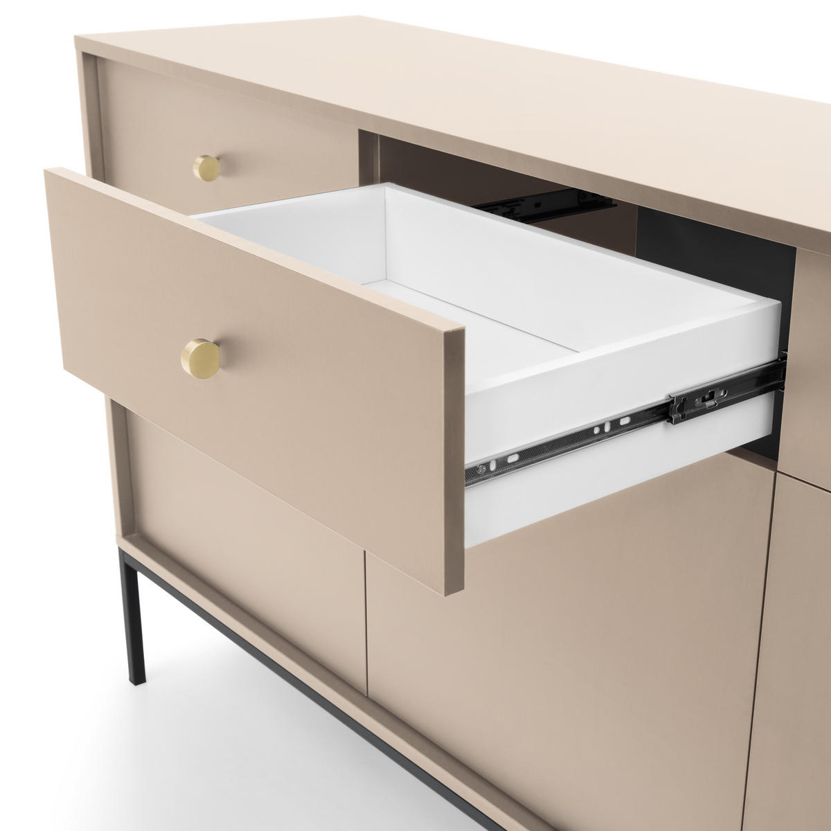 KOMMODE Molly Beige, Schwarze Beine, Kombikommode - Beige/Schwarz, Holzwerkstoff/Metall (104/83/39cm) - Bettso