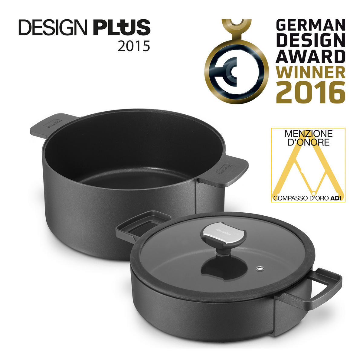 BRÄTERSET b.double, 3-tlg., mit Glasdeckel, Aluminiumguss, Schwarz - Schwarz, Metall (34/26/20cm) - Berndes