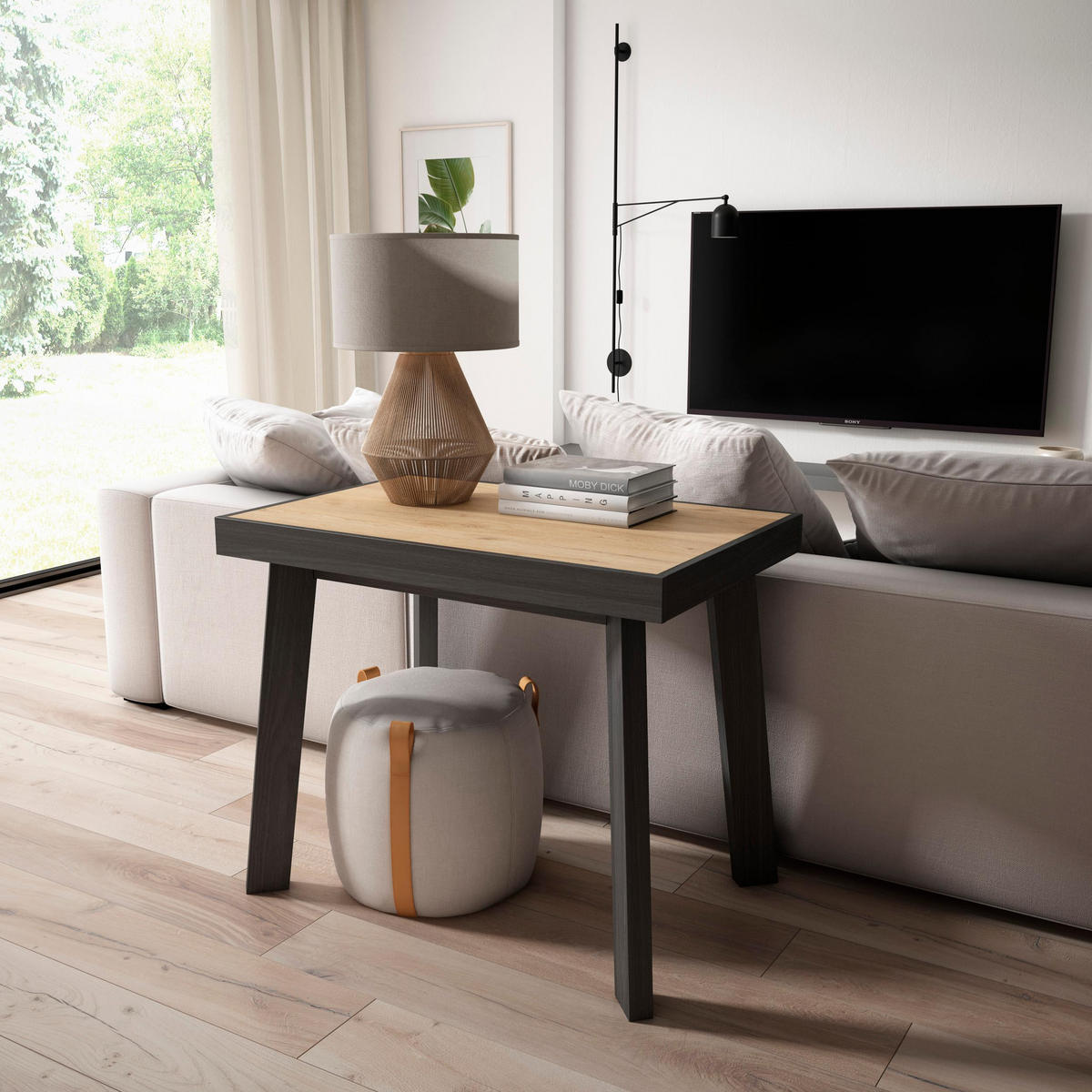 KONSOLENTISCH ausziehbar 58 bis 160cm, für 8 Gäste, eiche, schwarz, 90/58/73cm - Eichefarben/Multicolor, Holzwerkstoff (90/160/73cm) - Skraut Home