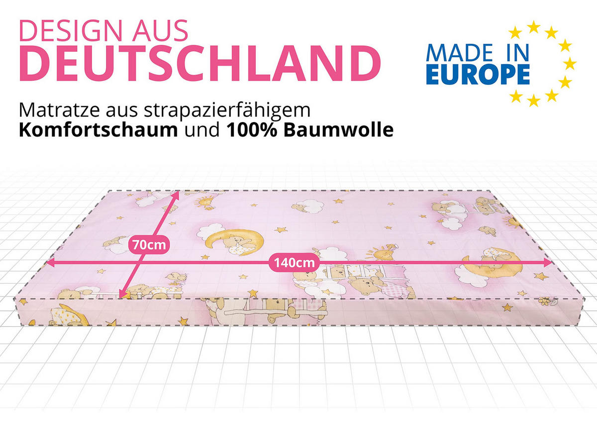 KINDERBETTMATRATZE 70/140 cm, in Rosa - Pink, Naturmaterialien - Best for Kids