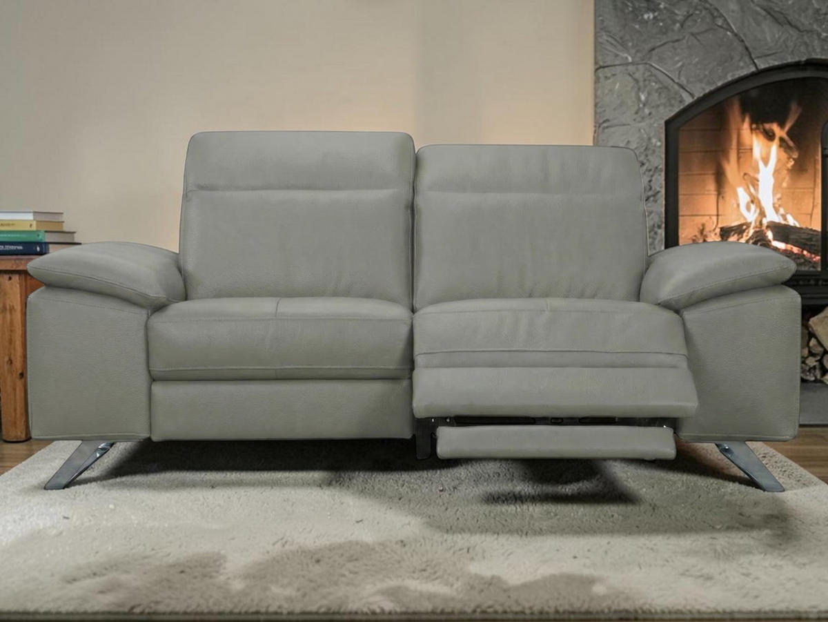 2-SITZER Sofa Genius Echtleder mit 1 x Relaxfunktion Perlgrau - Hellgrau, Leder/Metall (180/80/104cm)