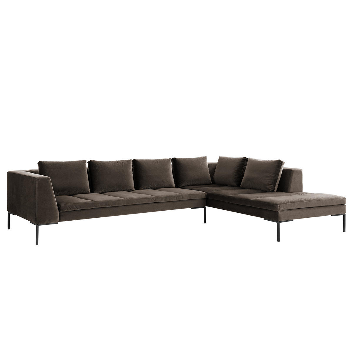 ECKSOFA mit Ottomane - Taupe/Schwarz, Textil/Metall (319/230cm) - home24