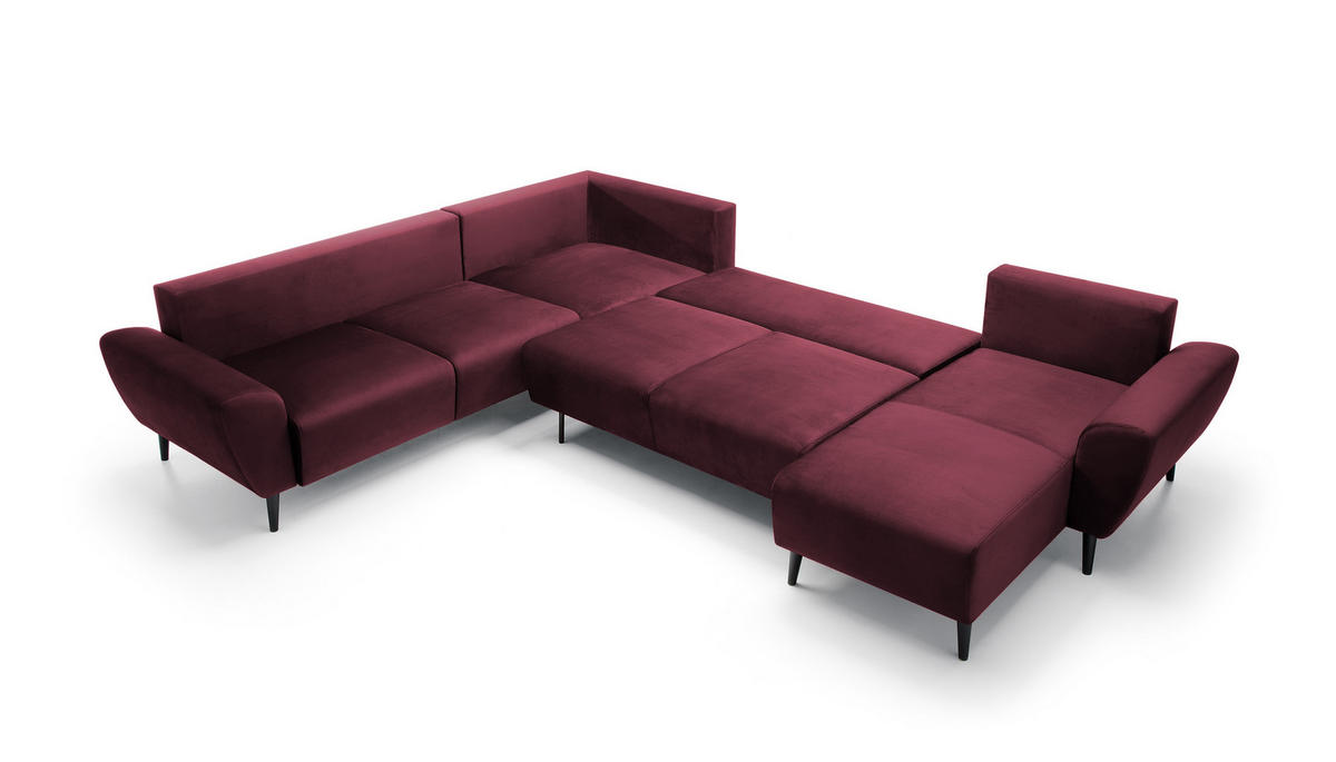 ECKSOFA BOSCO U-Form, Monolith-Stoff, freistehend, mit verstellbaren Kopfstützen, Sofa für Familien, Größe: 340x270x98cm, Farbe: Burgunderrot - Bordeaux, Holz/Textil (340/270cm) - DomoHome
