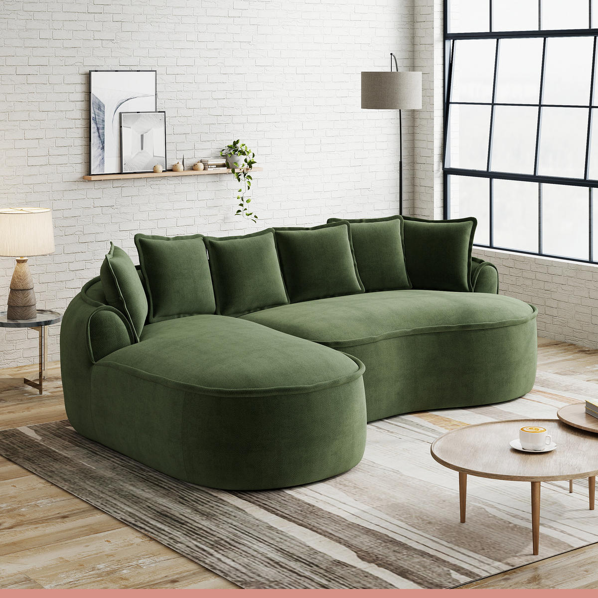 3-SITZER Sofa 252x164x67 cm aus Chenille-Stoff rahmenlos modular, grün - Grün, Textil (164/67/252cm)