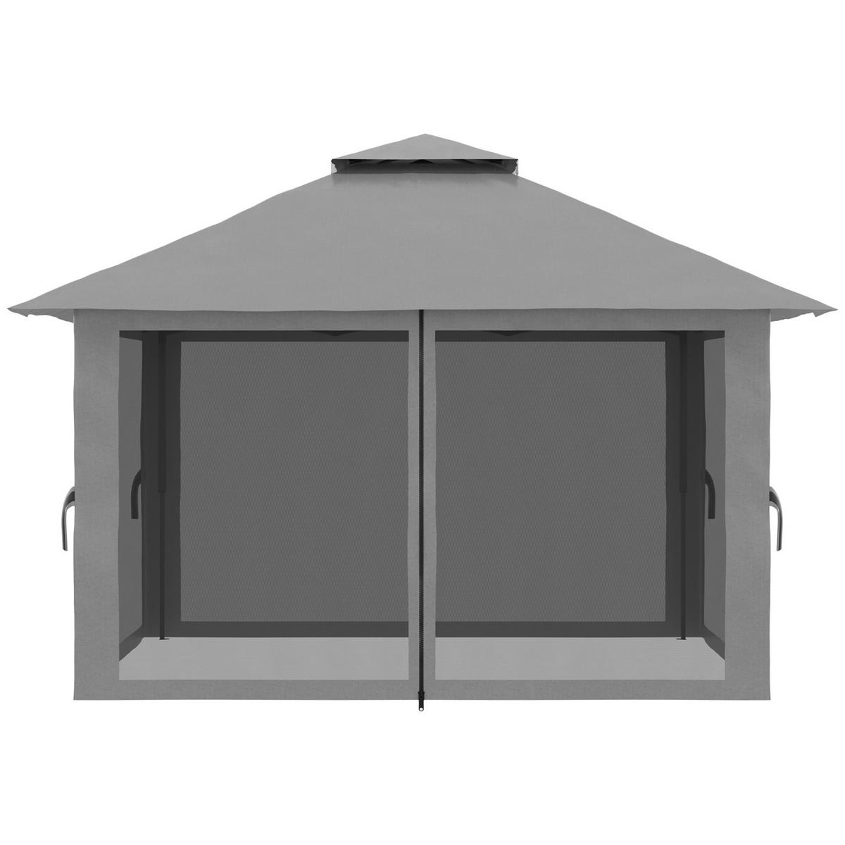 FALTPAVILLON 4x4m mit UV-Schutz und Netzwänden, Pop-Up, Doppeldach, wetterfest und dunkelgrau - Dunkelgrau, Metall (392/283/392cm) - Hauptrolle
