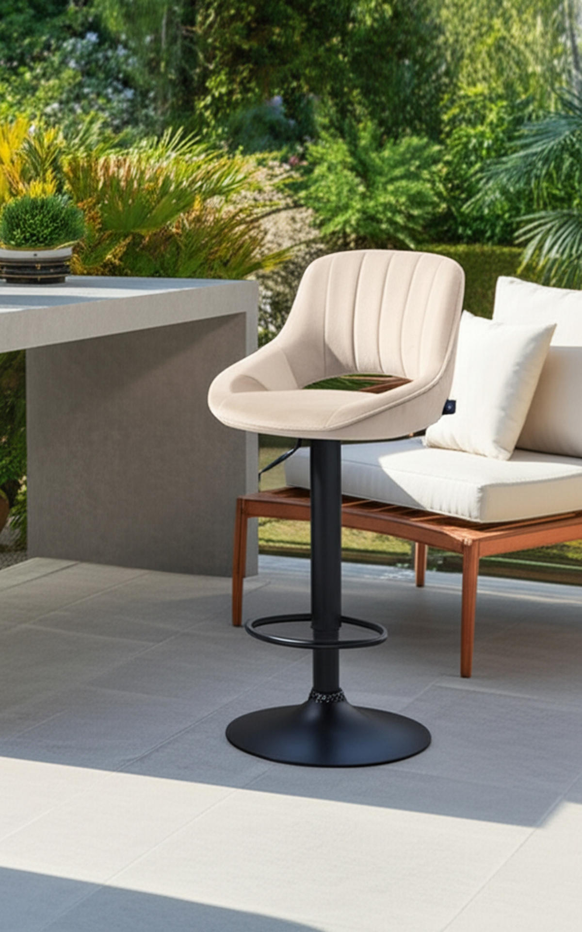 BARHOCKER 2er Set Milos Samt B creme - Creme/Schwarz, Textil/Metall (47/106/48cm) - TPFLiving