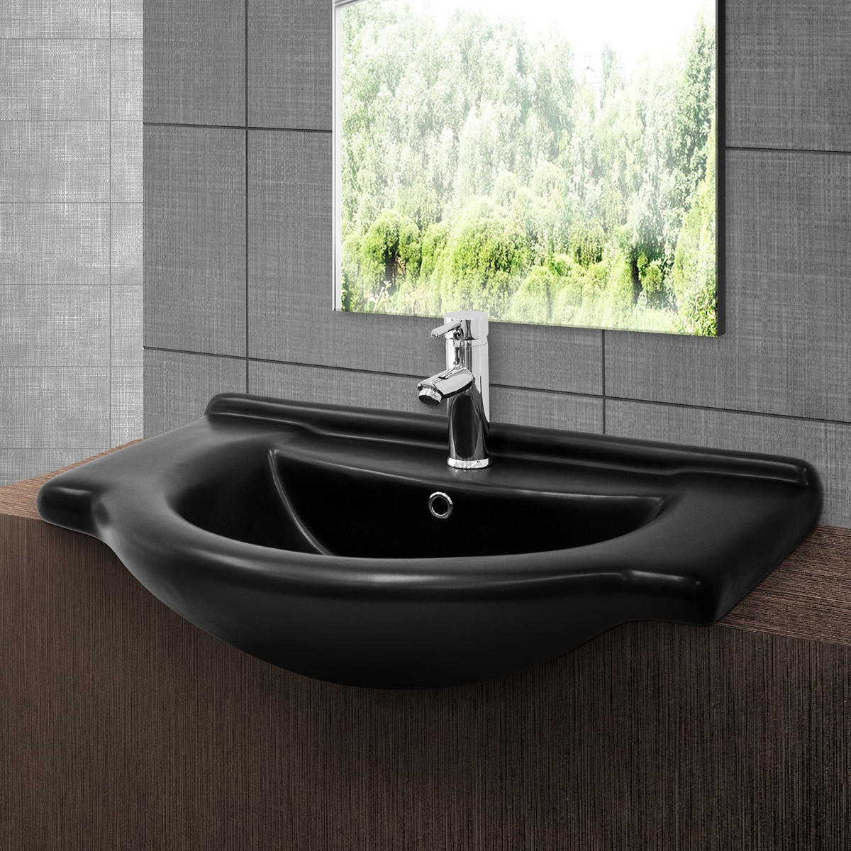 WASCHBECKEN - Schwarz, Keramik (50.5/22.5/77cm) - ML-DESIGN