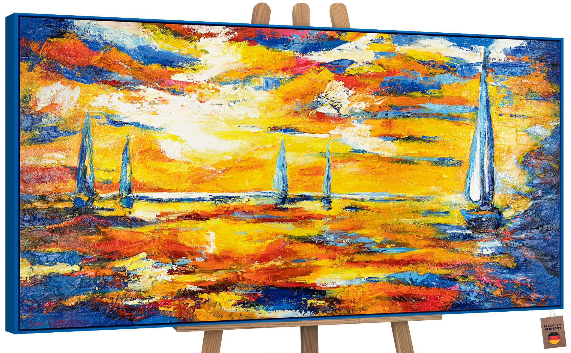GEMÄLDE Meer Mirage Schattenfugenrahmen Blau 140x70 cm - Blau, Holz (140/70cm) - YS-art gallery