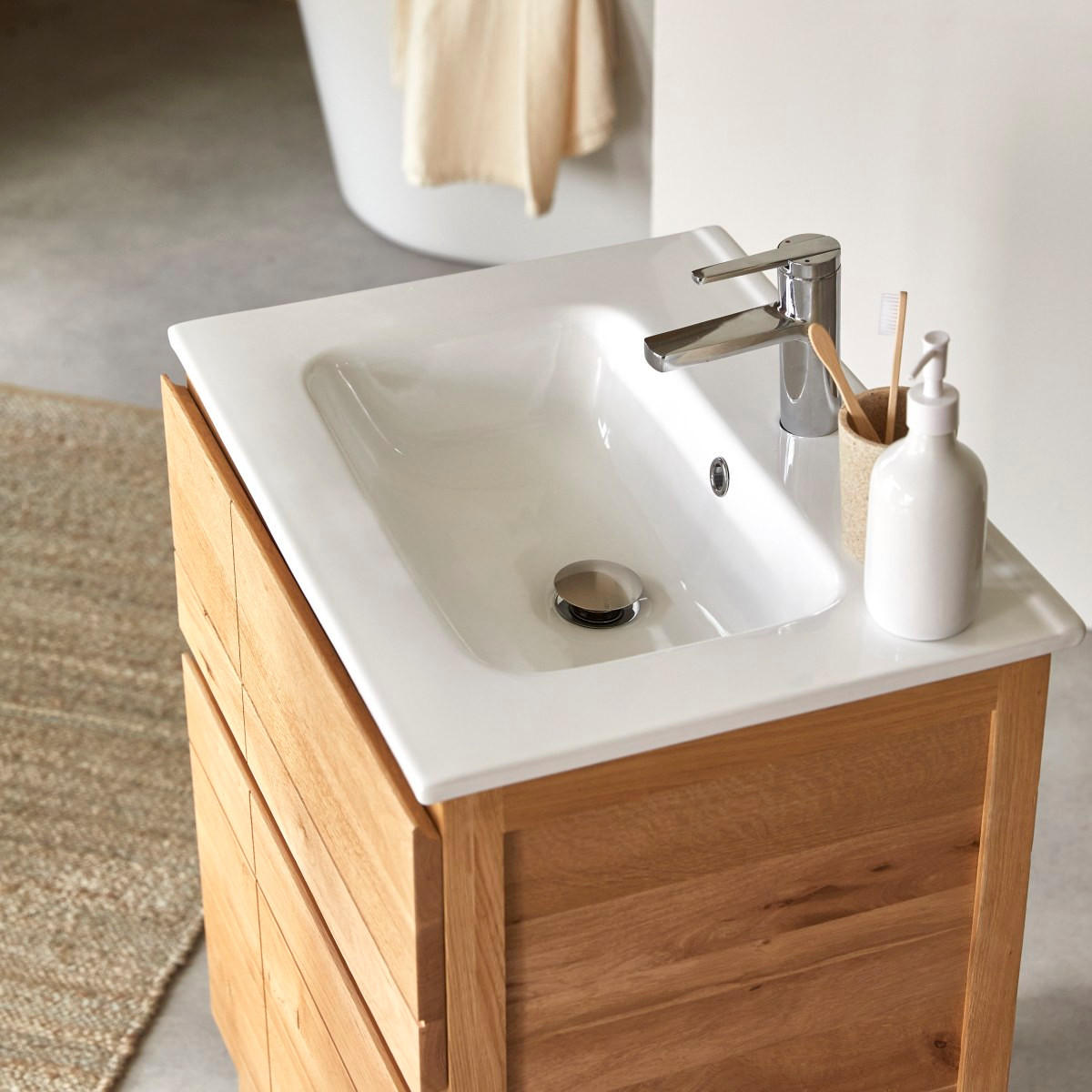 WASCHTISCHUNTERSCHRANK Easy Natur aus Eiche - Naturfarben, Holz (62/90/45cm) - Tikamoon