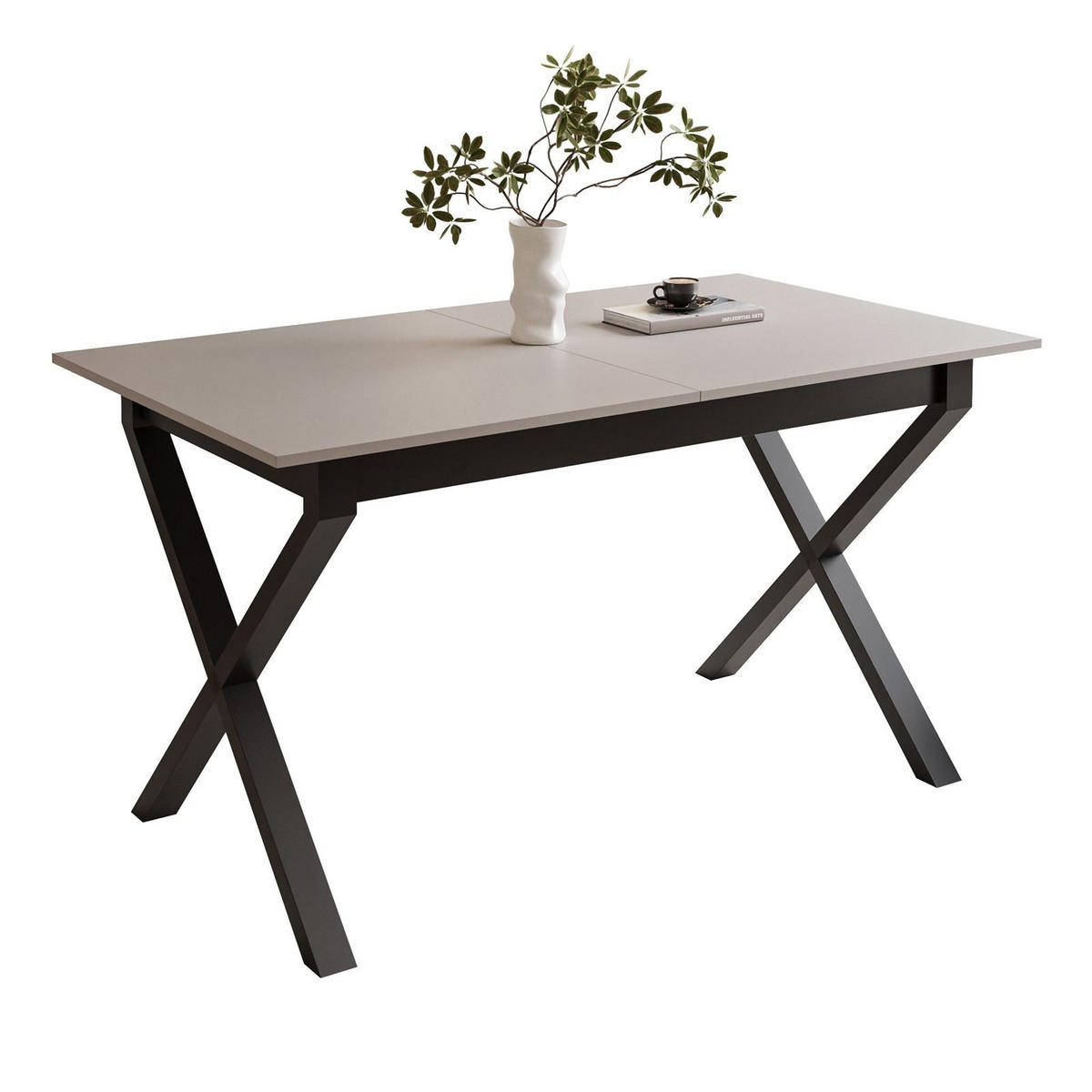 ESSTISCH ARTON II ausziehbarer Tisch 140-195 cm für 6-8 Personen - Beige/Schwarz, Holzwerkstoff/Metall (140/80/77cm) - Lookway