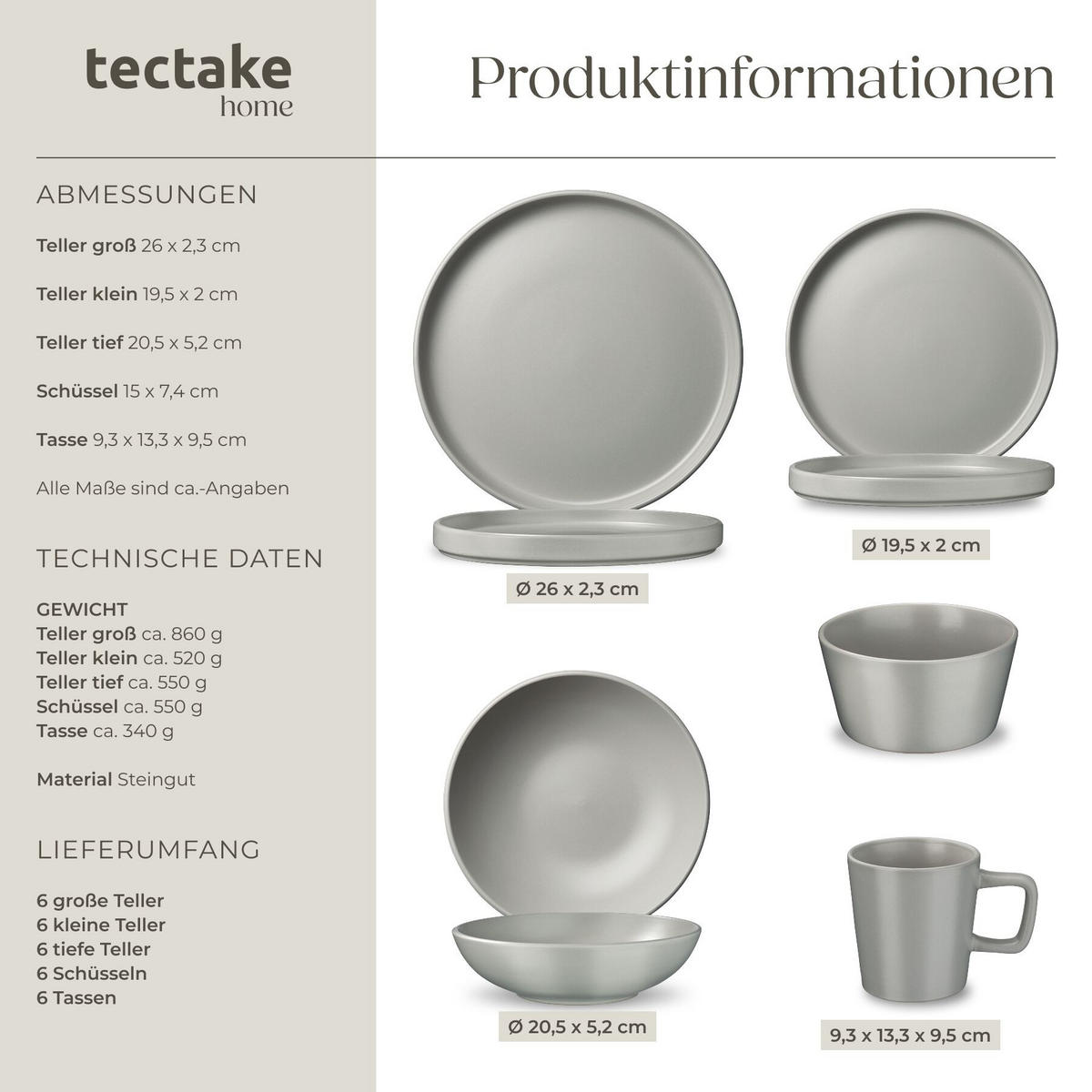 KÜCHENSTARTERSET 47er Set Una/Parma, inklusive Topfschonern und anklemmbaren Griffen, grau/schwarz - Schwarz/Grau, Keramik (30/8.5/46.5cm) - tectake