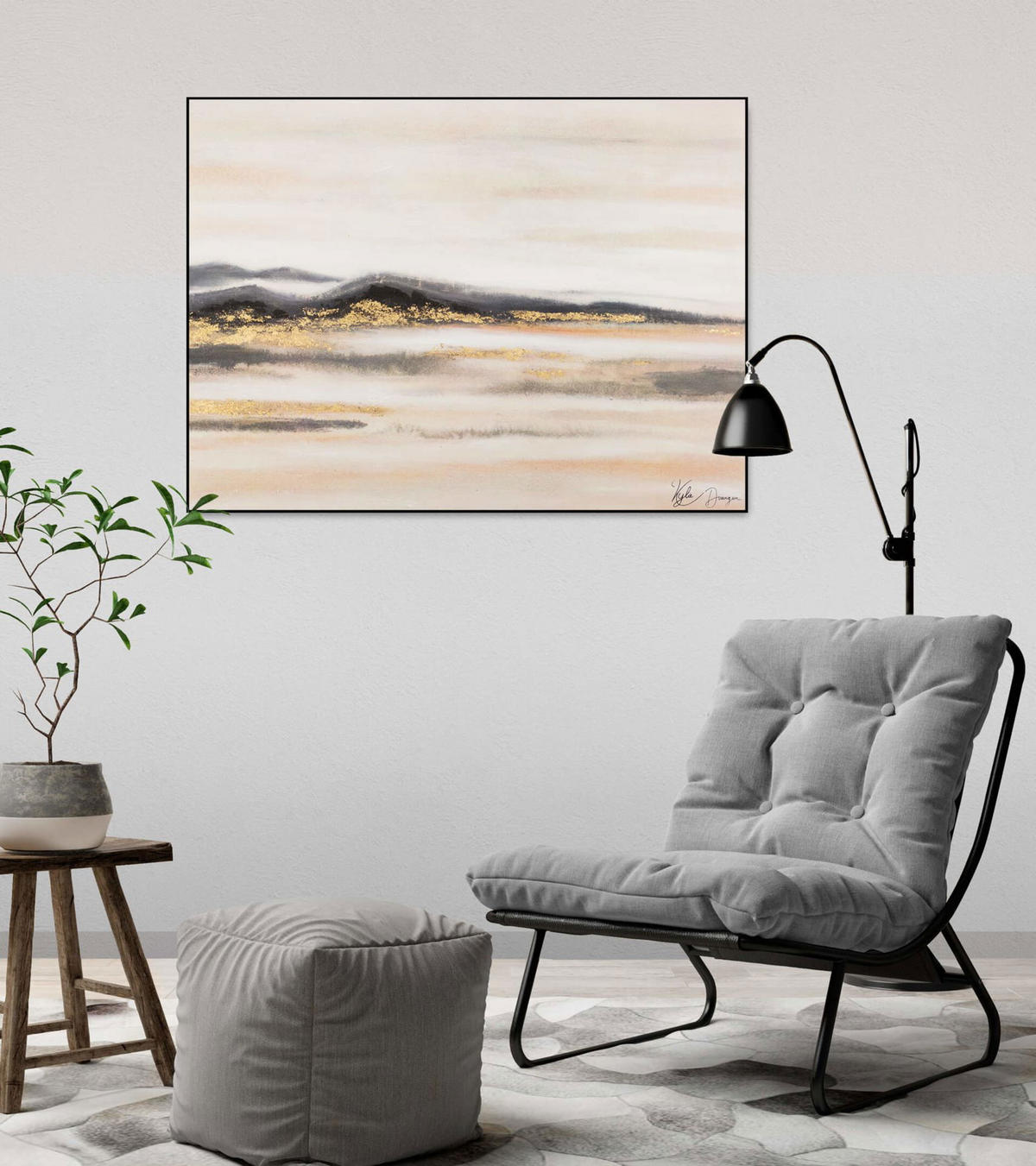 ACRYLBILD HANDGEMALT 100/75 cm - Beige/Schwarz, Holz/Textil (100/75cm) - KUNSTLOFT