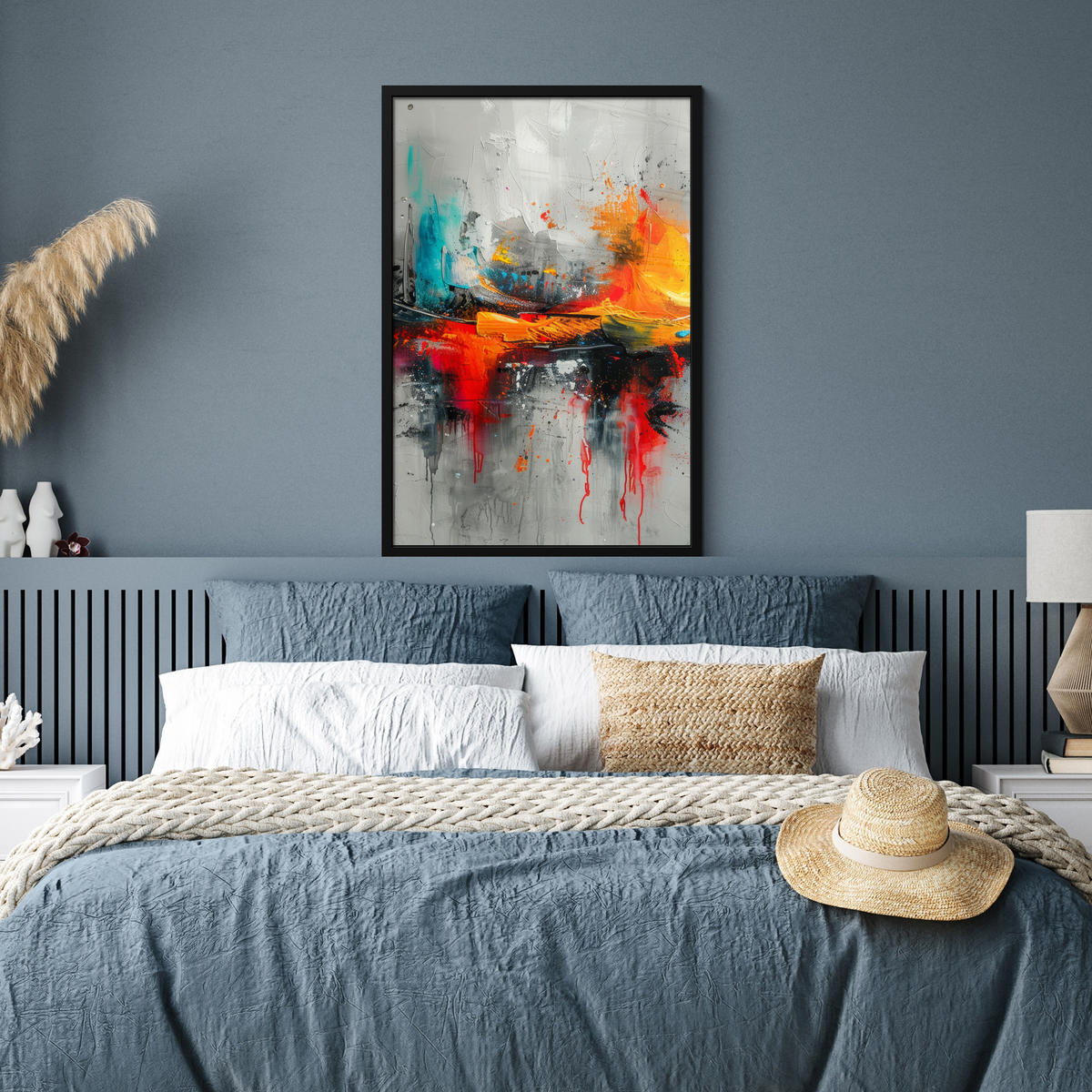 POSTER MIT RAHMEN Moderne Kunst - Orange - Grau - Abstrakt 60x90 cm - Hellgrau, Papier (60/90cm) - MuchoWow
