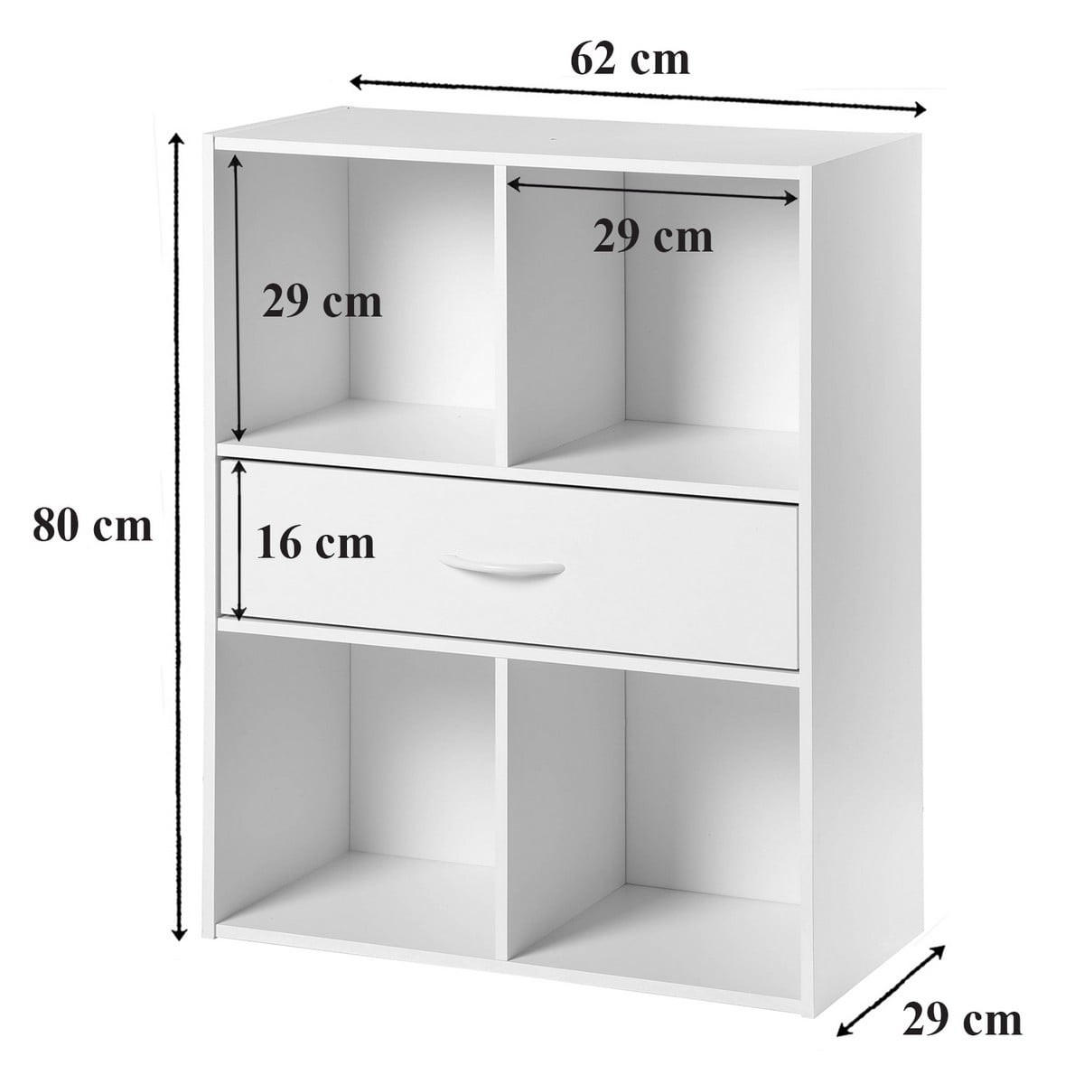 AUFBEWAHRUNGSREGAL 4 Fächer mit einer Schublade - Weiß, Holzwerkstoff (29.5/80/62cm) - Calicosy