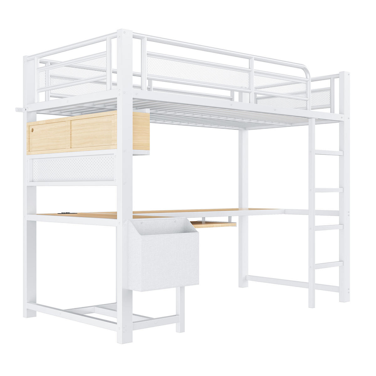 HOCHBETT 90/200 cm in Weiß mit Schreibtisch, LED und USB - Weiß, Holzwerkstoff/Metall (90/200cm) - WISHDOR