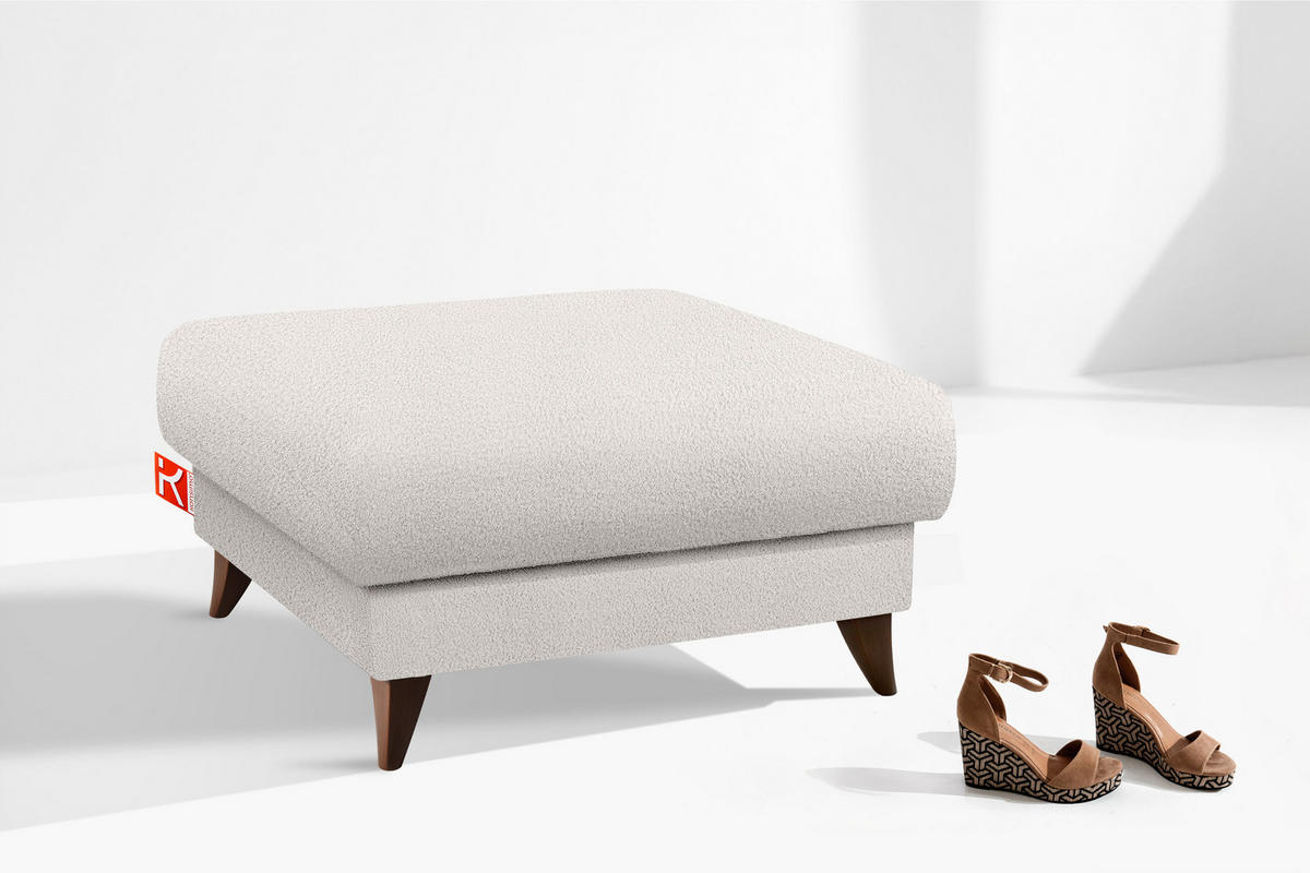 HOCKER GUSTAVO Bouclé, Weiß - Weiß, Holz/Holzwerkstoff (92/49/92cm) - KONSIMO®