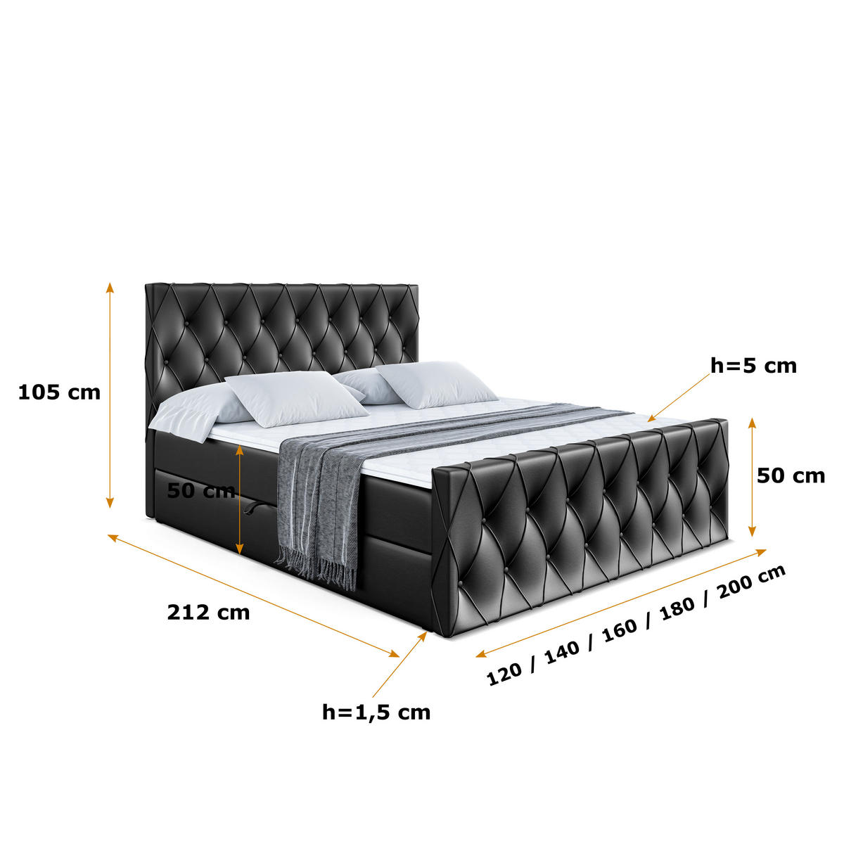 BOXBETT AMAY-Z - 140x200 cm - H4 - Schwarz Hochglanz - Schwarz, Holzwerkstoff (140/200cm) - ALTDECOR