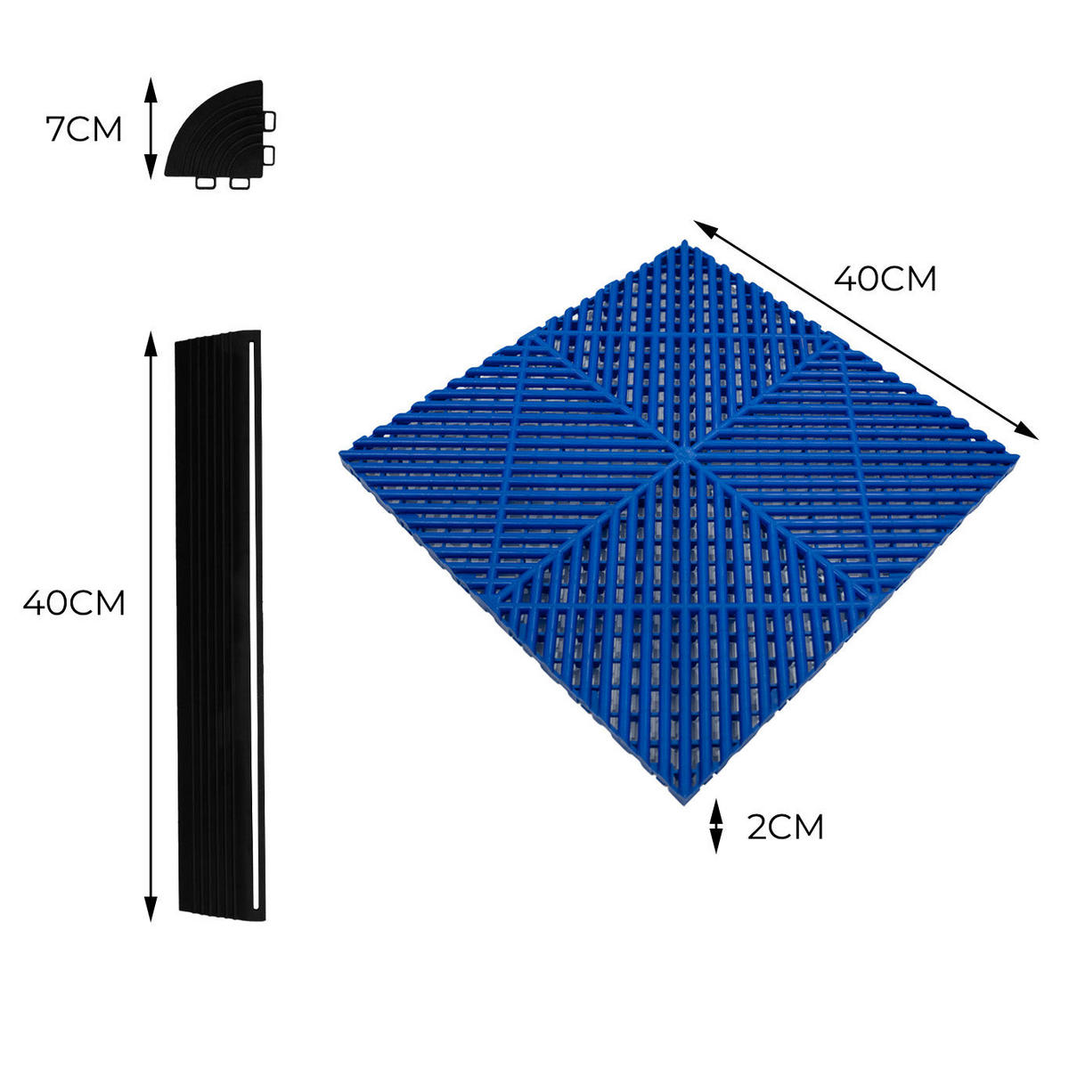 GARAGENBODENFLIESEN Belüftete mit Kanten – 90 Blau und 30 Grau - Blau, Kunststoff (40/1.8/40cm)