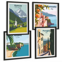 BILDER SET 4er Set - 50x50 cm & 40x60 cm Schwarzer Rahmen - Berglandschaften und Städte - Schwarz, Kunststoff (50/50cm) - TULUP