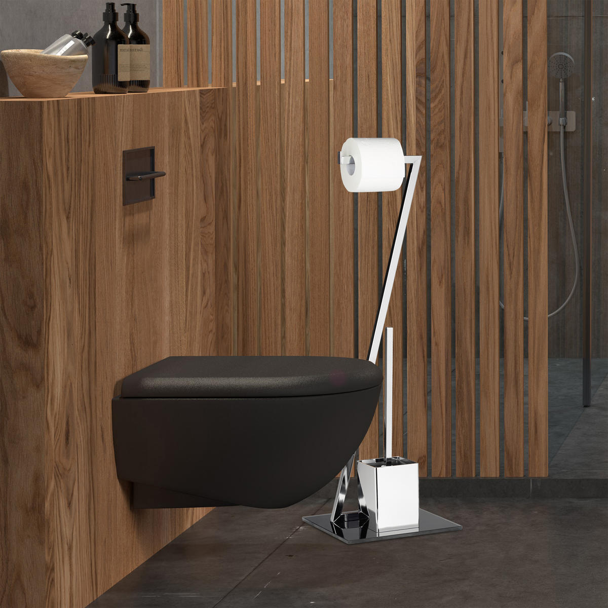 WC Garnitur - Silberfarben, Glas/Kunststoff (25/77/25cm) - Relaxdays