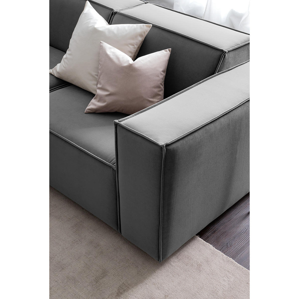 ECKSOFA mit Ottomane - Schwarz/Grau, Kunststoff/Textil (260/234cm) - home24