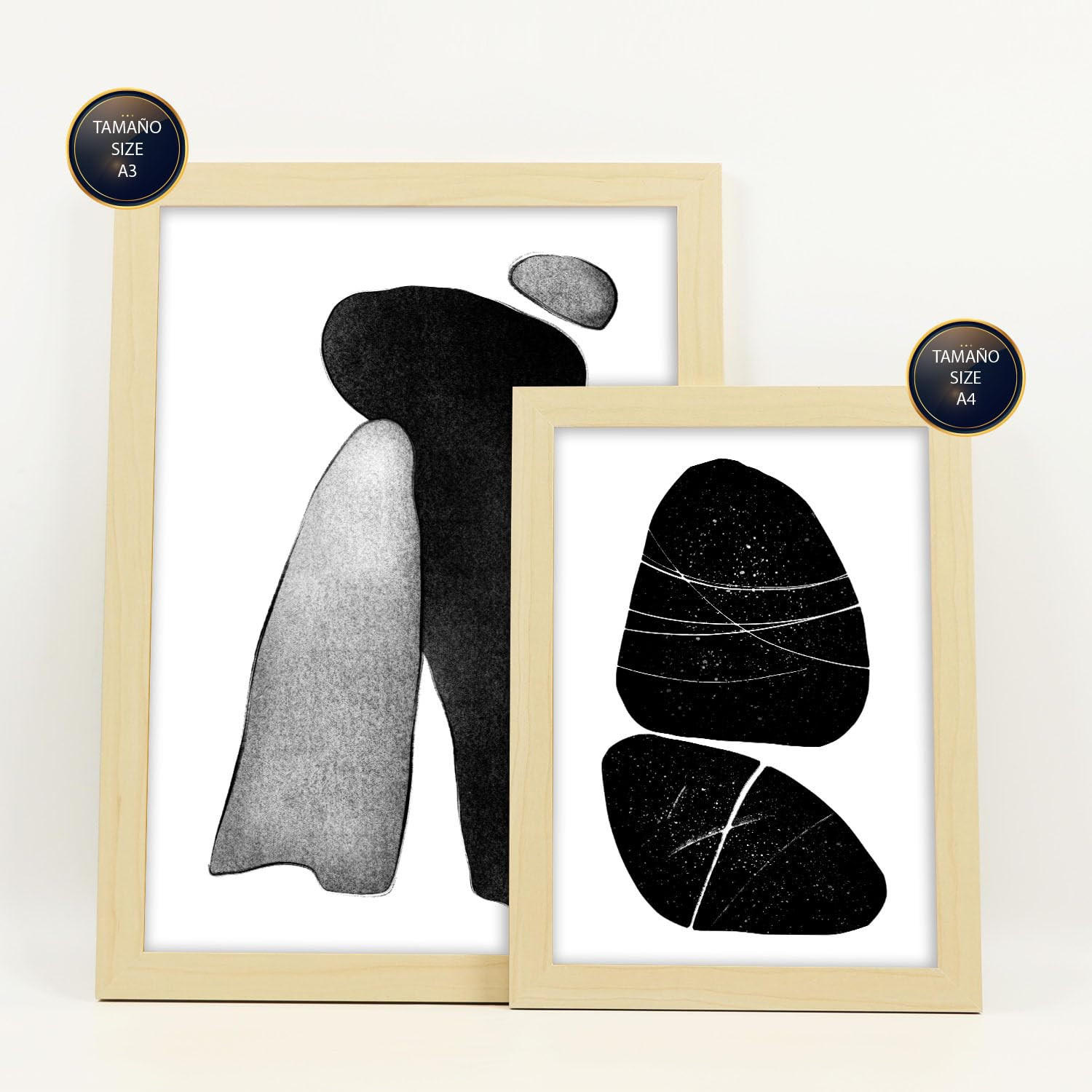 POSTER Set Mit 6 Datenlose Köpfe In Liebhaber Abstrakt Ästhetische Dekorative Gemälde Für Ihr Wohnzimmer Zuhause A3 & A4 Rahmen Aus Hellem Holz - Beige, Papier (29/3cm) - Nacnic