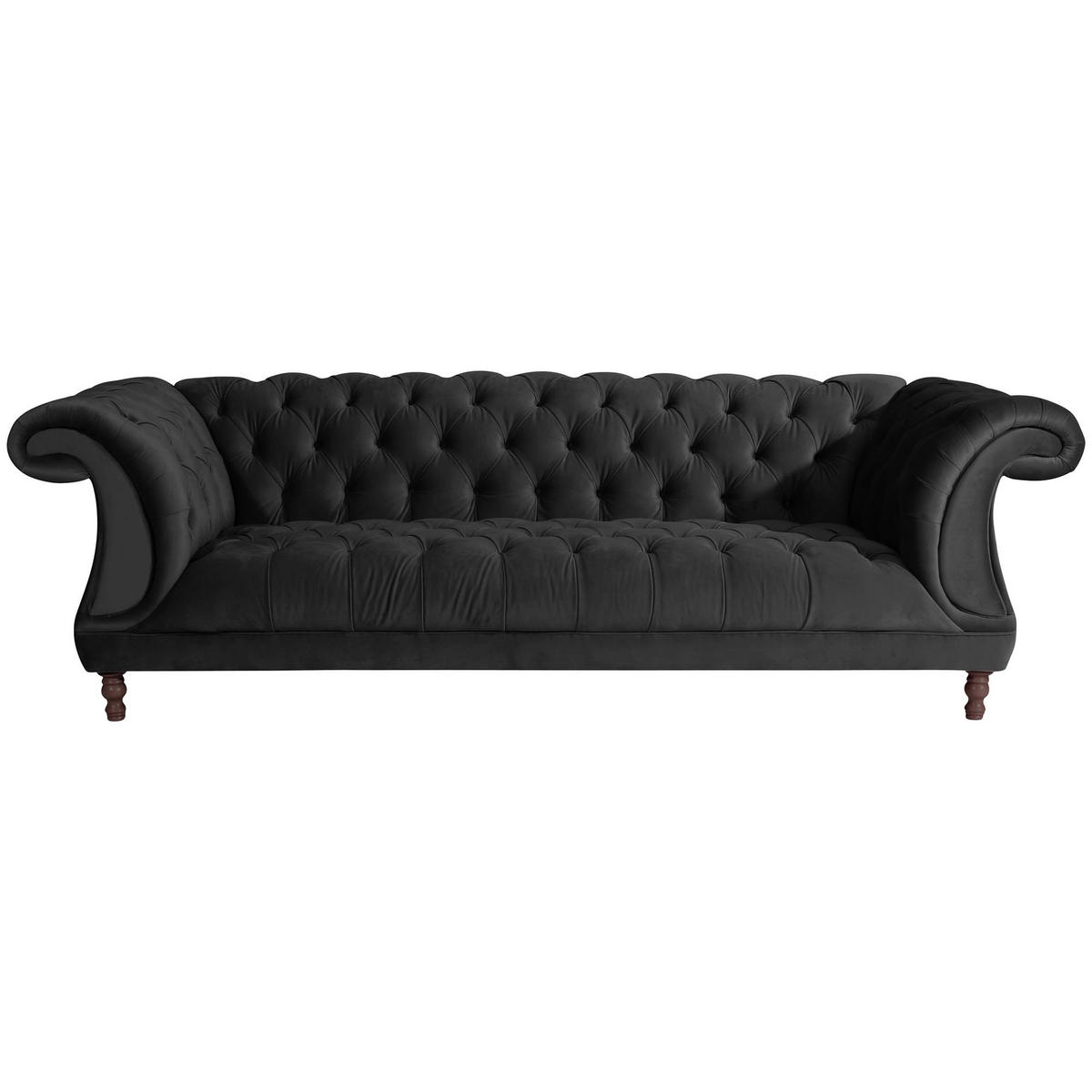 CHESTERFIELD Sofa 3-Sitzer Kaylin Samtvelours schwarz - Schwarz, Kunststoff (253/80/100cm) - 58aufmkessel