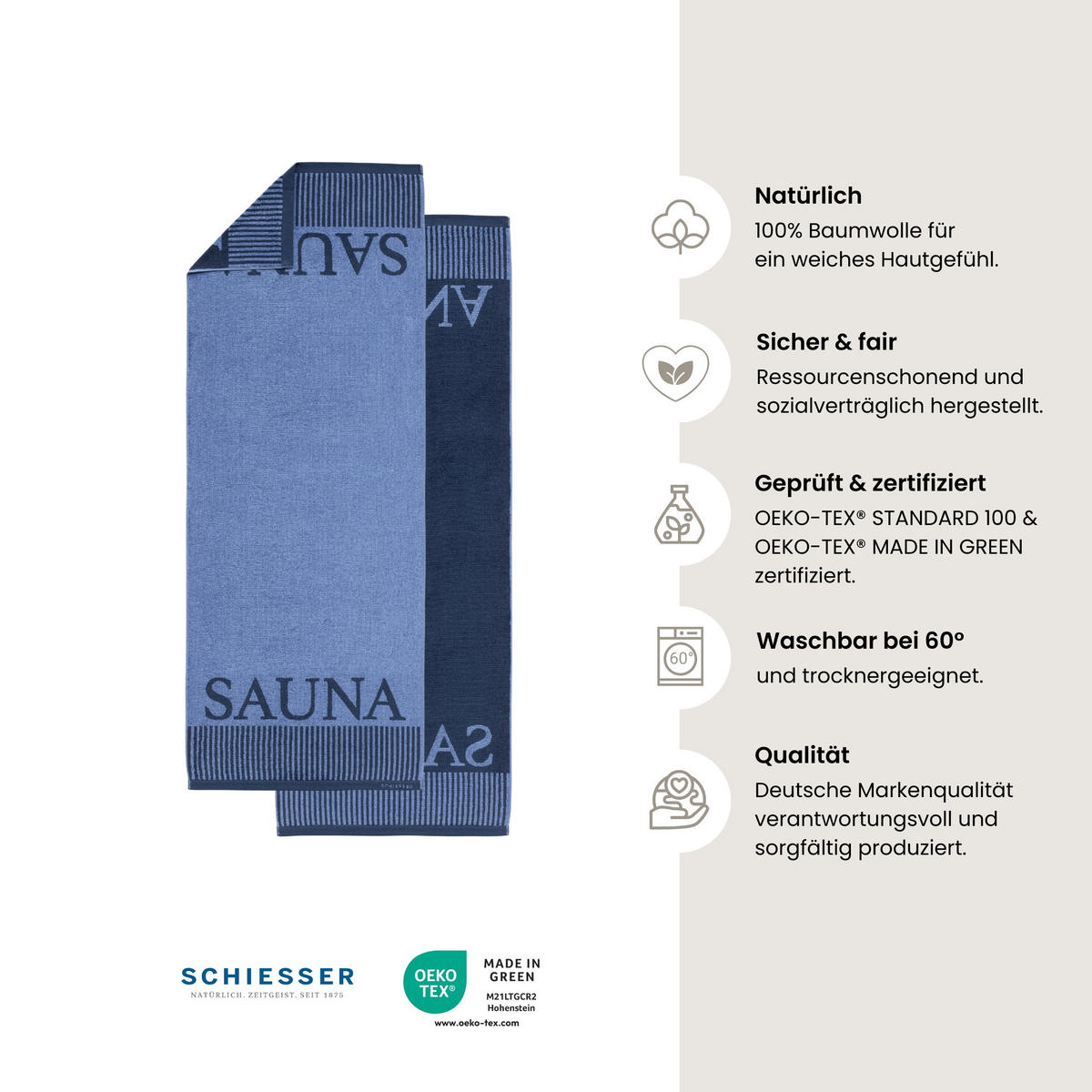 SAUNATUCH Rom - 75 x 200 cm - Hellblau - Hellblau, Textil (75/200cm) - SCHIESSER