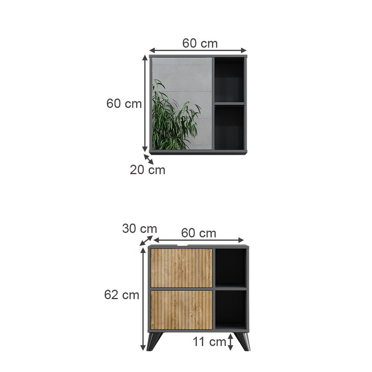 BADMÖBEL-SET Leano Anthrazit/Bergeiche 2 Teile - Eichefarben/Anthrazit, Holzwerkstoff (60/62/30cm) - Vicco